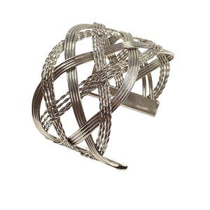 Celtic Knot Cuff Bracelet S/M Silver Plated Wirework Interlace Woven Boho VTG